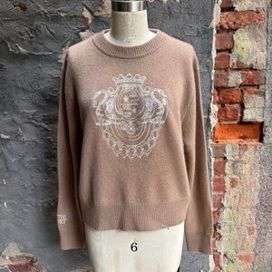 White+Warren Cashmere Coat Of Arms Embroidered Crewneck